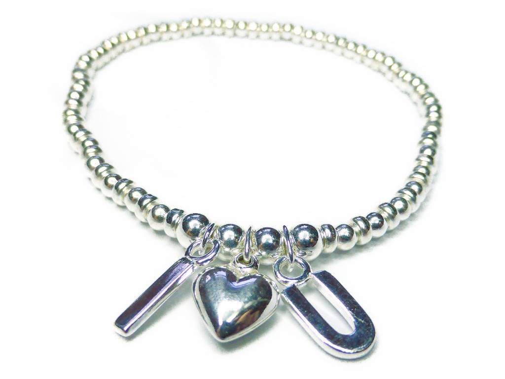 Sterling Silver Bracelet with I Heart U Charms (2)