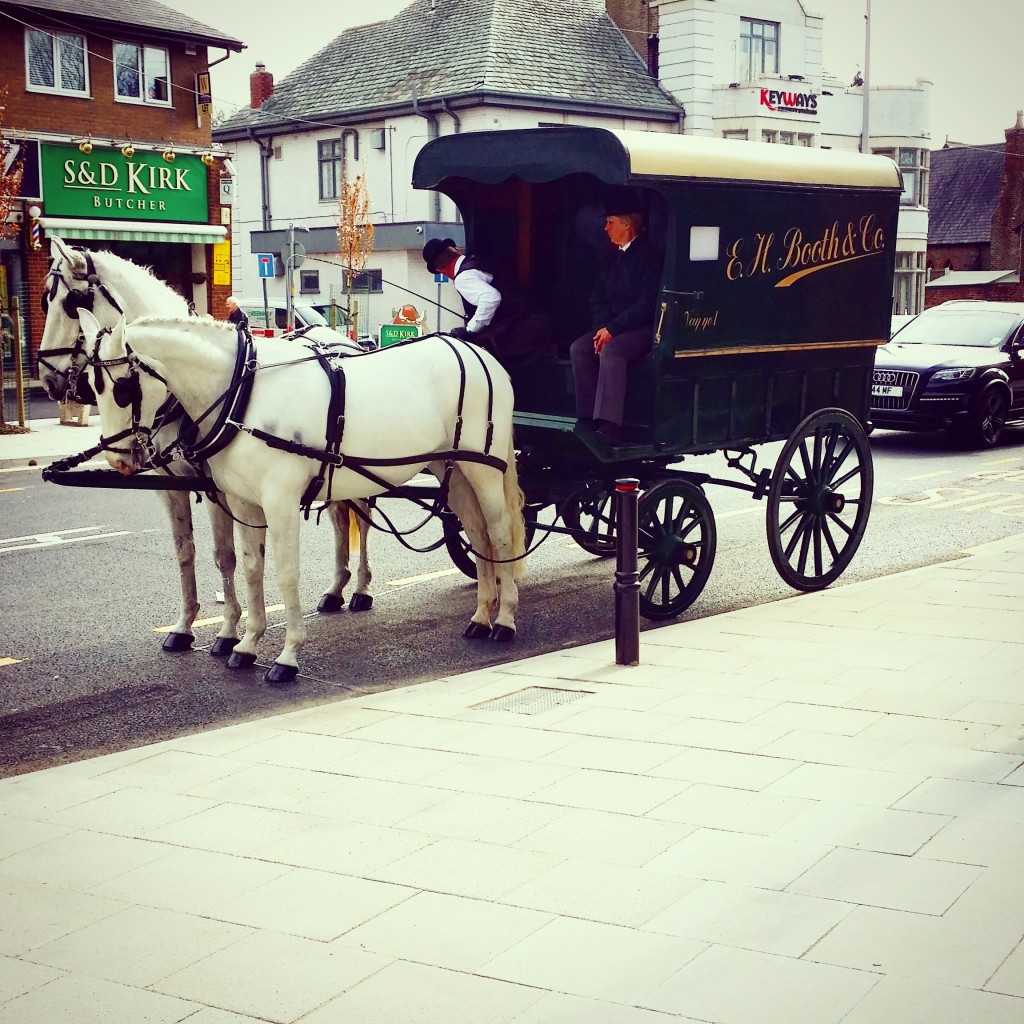 Booths Horse & Cart Outside The New Hale Barns Store